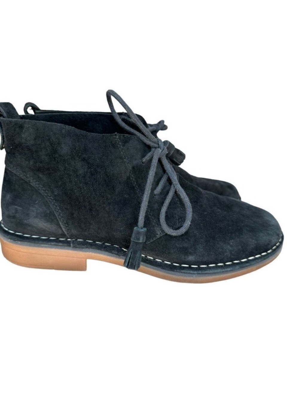 HUSH PUPPIES Cyra Catelyn Black Suede Leather Chukka Boots Tassel Lace Size 9